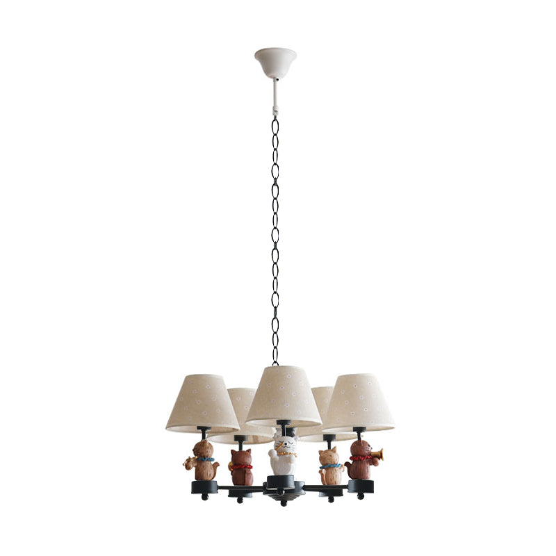 Nordic Style Pet Cat Chandelier - 5-Light Metal Hanging Light with White Shade for Foyer