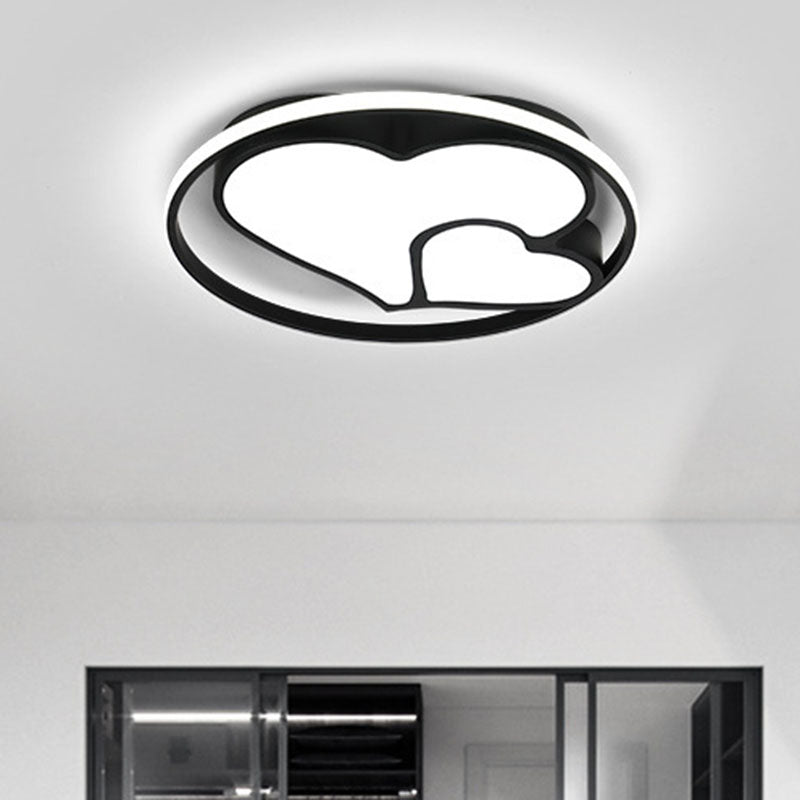 Contemporary Black Flush Mount LED Ceiling Light for Bedroom - Heart Flush Light Fixture