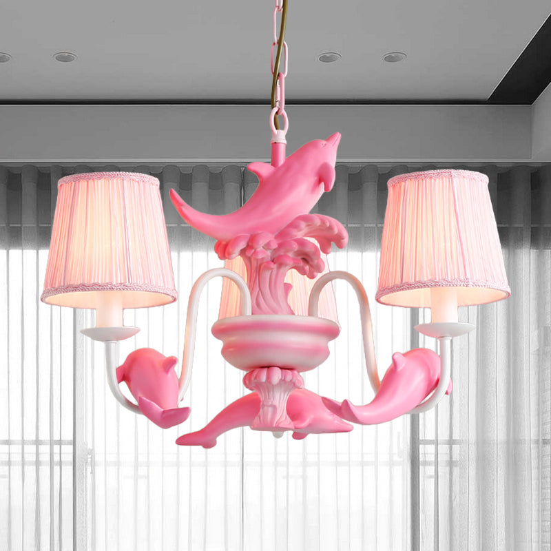 Modern Dolphin Chandelier with Fabric Shade for Dining Room Lighting