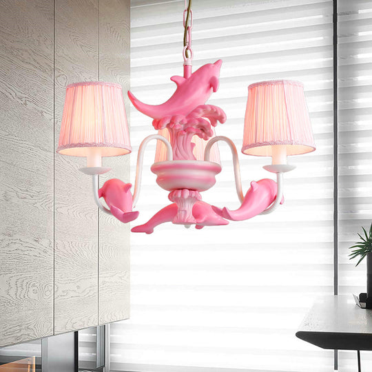 Modern Dolphin Chandelier with Fabric Shade for Dining Room Lighting