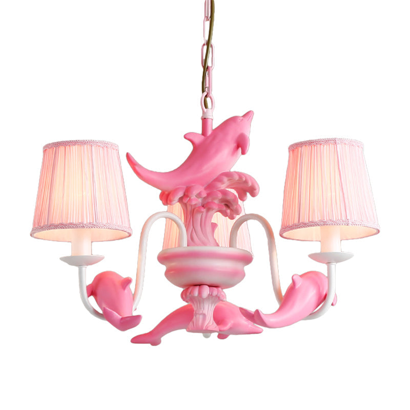 Modern Dolphin Chandelier with Fabric Shade for Dining Room Lighting