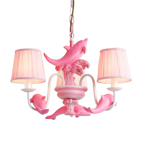 Modern Dolphin Chandelier with Fabric Shade for Dining Room Lighting