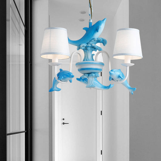 Modern Dolphin Chandelier with Fabric Shade for Dining Room Lighting