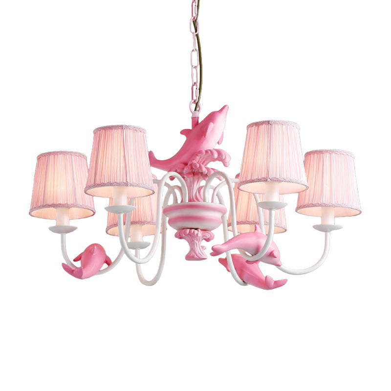 Modern Dolphin Chandelier with Fabric Shade for Dining Room Lighting