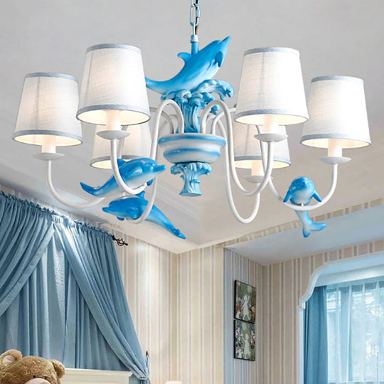 Modern Dolphin Chandelier with Fabric Shade for Dining Room Lighting