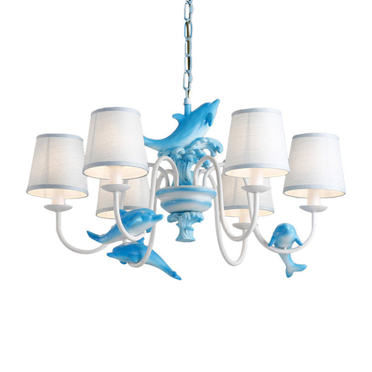 Modern Dolphin Chandelier with Fabric Shade for Dining Room Lighting