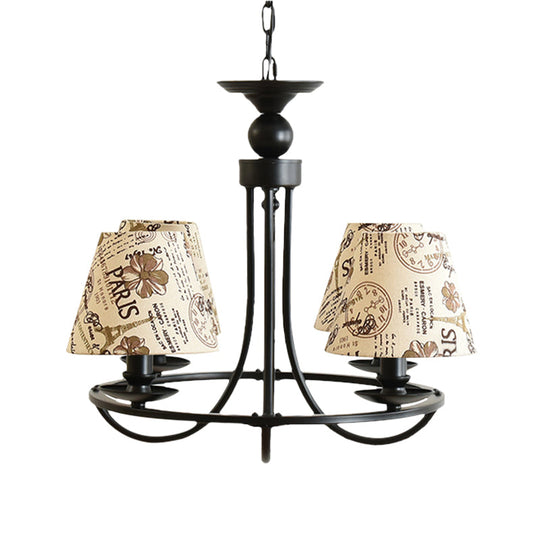 Modern 4-Light Black Fabric Tapered Shade Chandelier for Kids Bedroom Ceiling Pendant