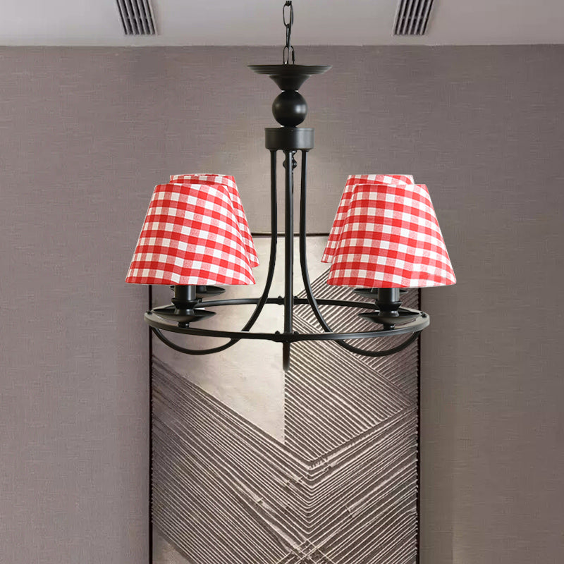 Modern 4-Light Black Fabric Tapered Shade Chandelier for Kids Bedroom Ceiling Pendant