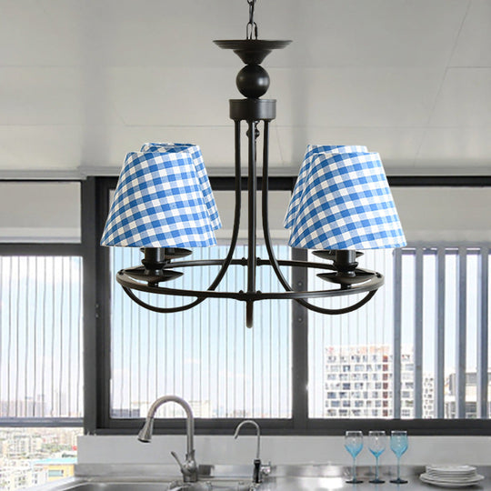 Modern 4-Light Black Fabric Tapered Shade Chandelier for Kids Bedroom Ceiling Pendant