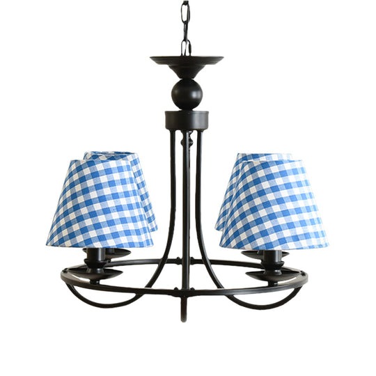 Modern 4-Light Black Fabric Tapered Shade Chandelier for Kids Bedroom Ceiling Pendant