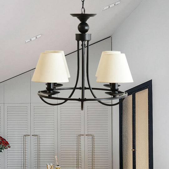 Modern 4-Light Black Fabric Tapered Shade Chandelier for Kids Bedroom Ceiling Pendant