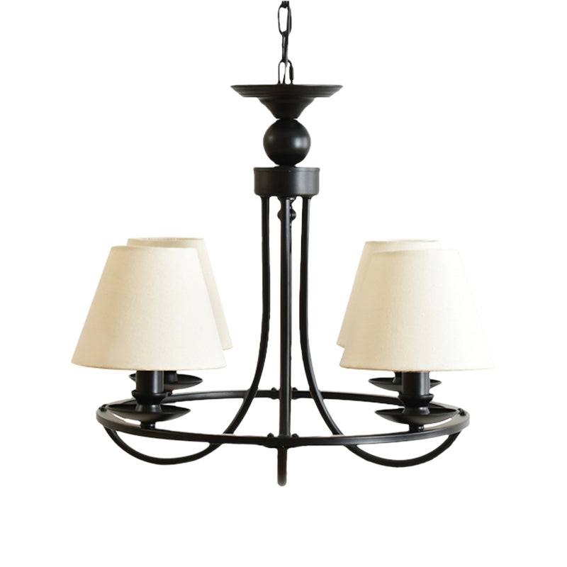 Modern 4-Light Black Fabric Tapered Shade Chandelier for Kids Bedroom Ceiling Pendant