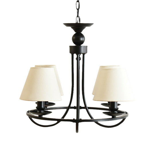 Modern 4-Light Black Fabric Tapered Shade Chandelier for Kids Bedroom Ceiling Pendant