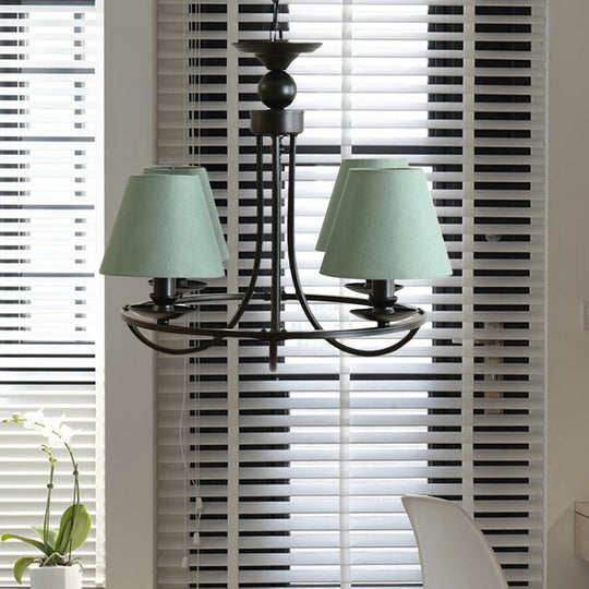 Modern 4-Light Black Fabric Tapered Shade Chandelier for Kids Bedroom Ceiling Pendant