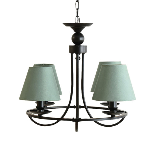 Modern 4-Light Black Fabric Tapered Shade Chandelier for Kids Bedroom Ceiling Pendant