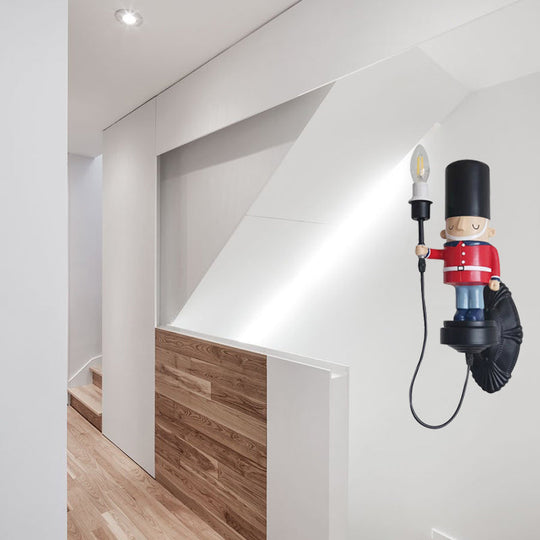 Resin Soldier Wall Sconce with Candle - Black, Ideal for Foyer & Kitchen