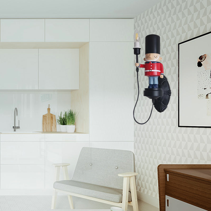 Resin Soldier Wall Sconce with Candle - Black, Ideal for Foyer & Kitchen