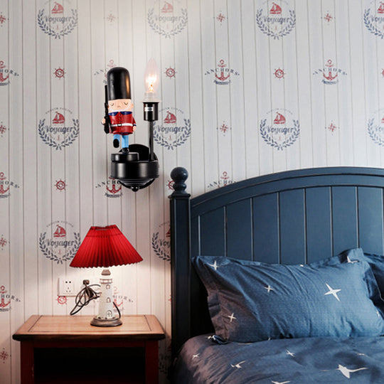 Kids Study Room Soldier Wall Lamp: Resin Single Light Sconce with Candle