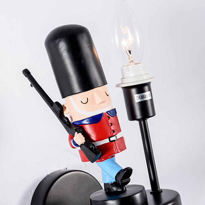 Kids Study Room Soldier Wall Lamp: Resin Single Light Sconce with Candle