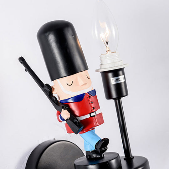 Kids Study Room Soldier Wall Lamp: Resin Single Light Sconce with Candle