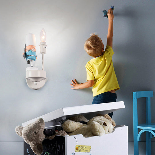 Kids Study Room Soldier Wall Lamp: Resin Single Light Sconce with Candle