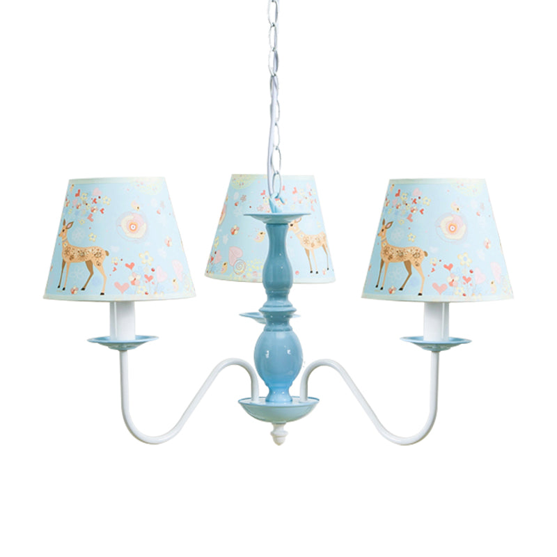 Blue Fabric Metal Chandelier: Contemporary Tapered Shade Hanging Light for Living Room