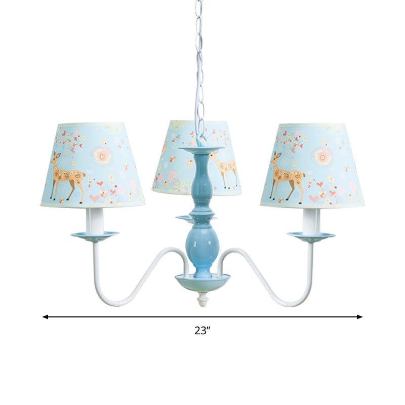 Blue Fabric Metal Chandelier: Contemporary Tapered Shade Hanging Light for Living Room