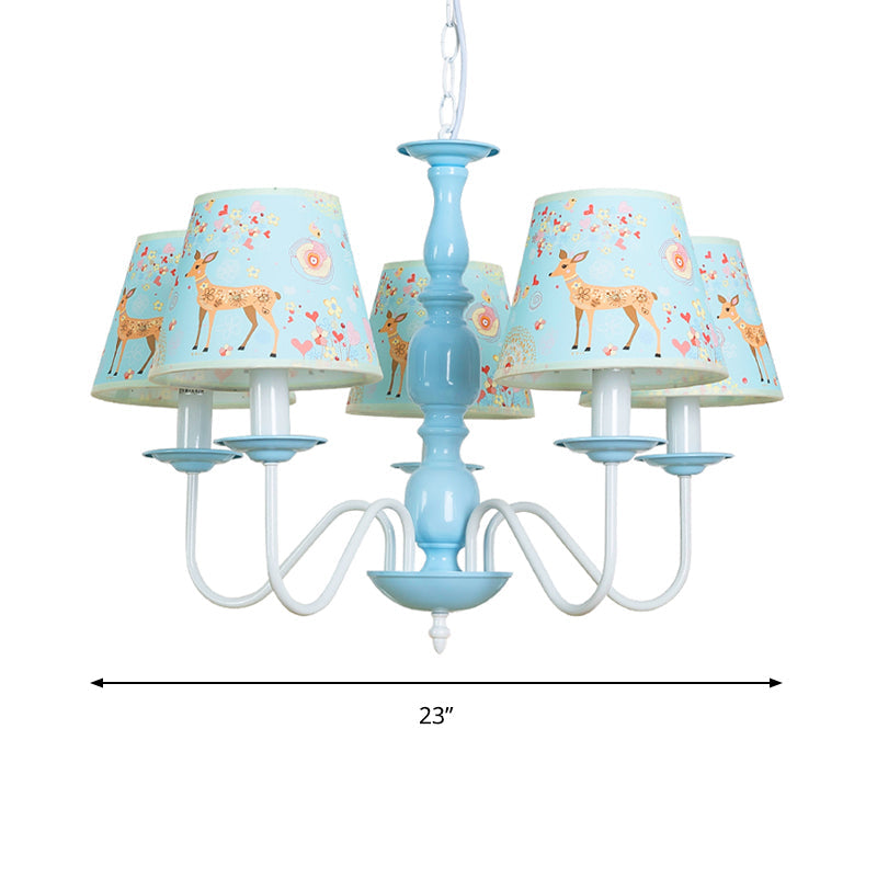 Blue Fabric Metal Chandelier: Contemporary Tapered Shade Hanging Light for Living Room