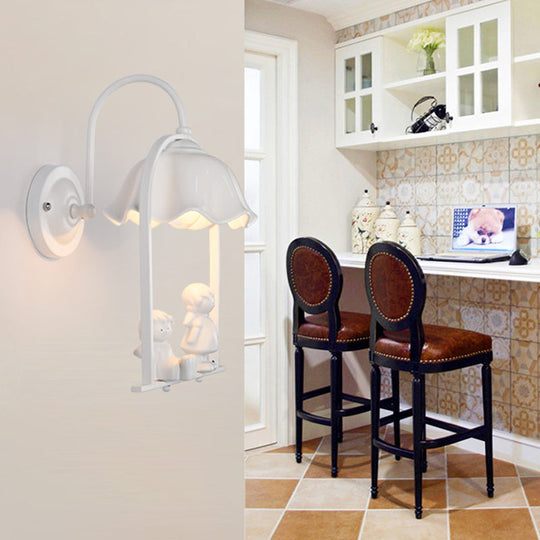 Modern Stylish White Metal Wall Lamp with 1 Light for Little Kid's Kitchen Décor