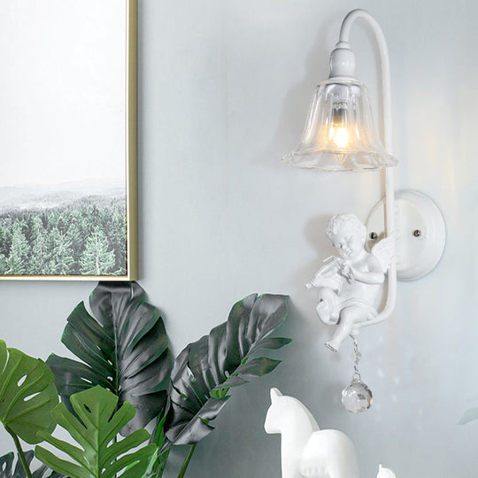 Contemporary White Wall Lamp with Bell Shade & Angel Design for Kids' Room