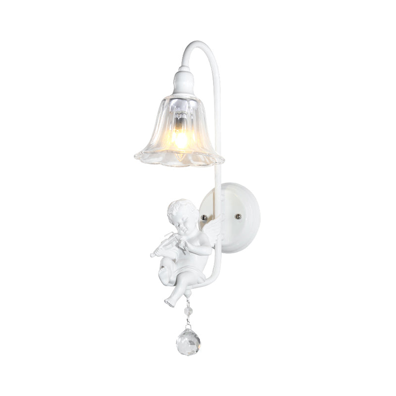 Contemporary White Wall Lamp with Bell Shade & Angel Design for Kids' Room