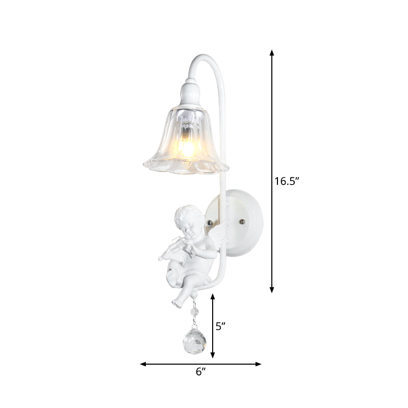 Contemporary White Wall Lamp with Bell Shade & Angel Design for Kids' Room