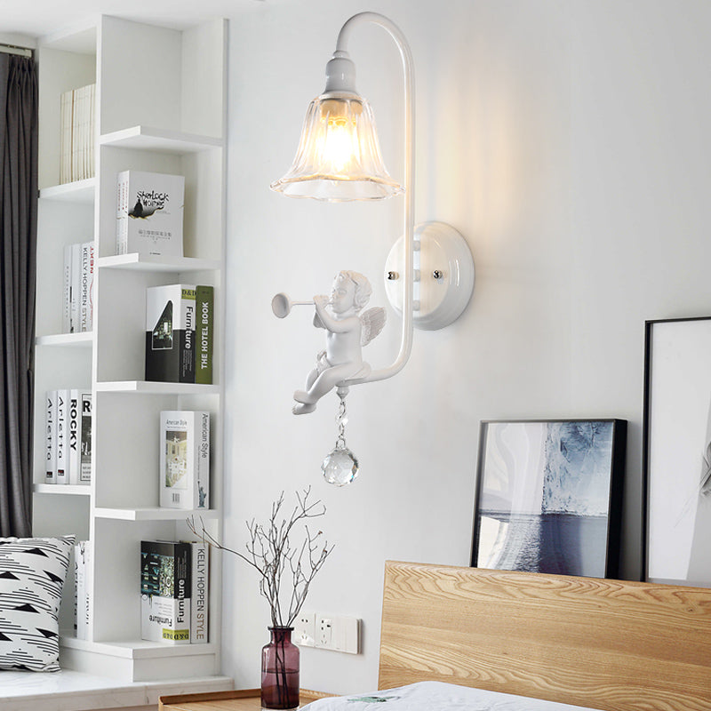 Contemporary White Wall Lamp with Bell Shade & Angel Design for Kids' Room