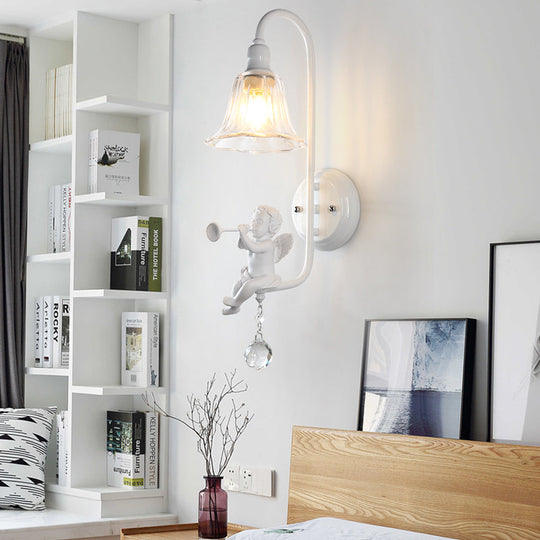 Contemporary White Wall Lamp with Bell Shade & Angel Design for Kids' Room