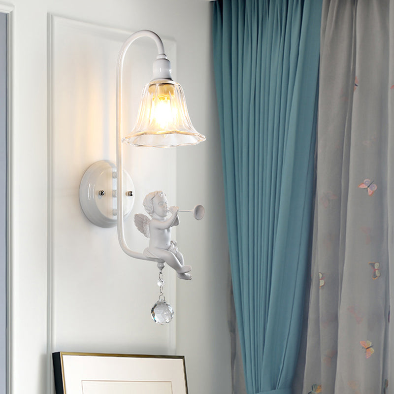 Contemporary White Wall Lamp with Bell Shade & Angel Design for Kids' Room