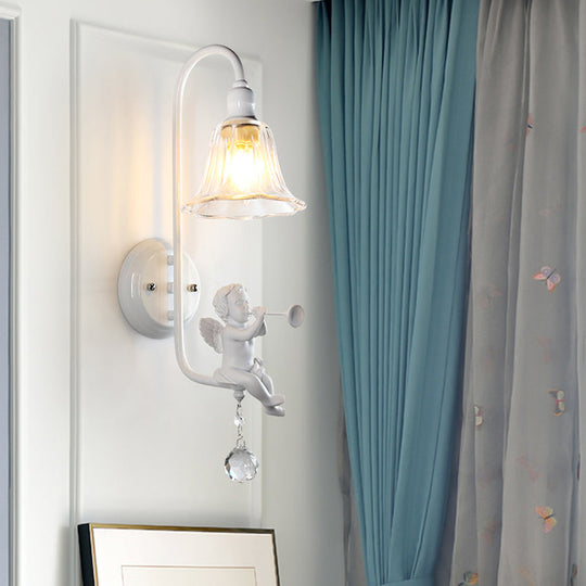 Contemporary White Wall Lamp with Bell Shade & Angel Design for Kids' Room