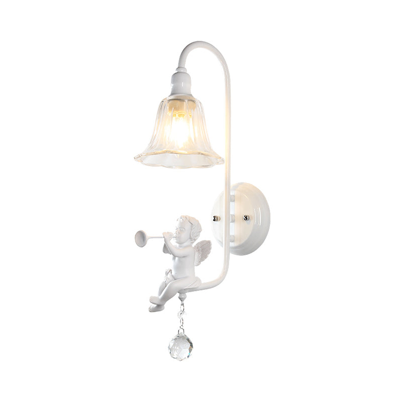 Contemporary White Wall Lamp with Bell Shade & Angel Design for Kids' Room