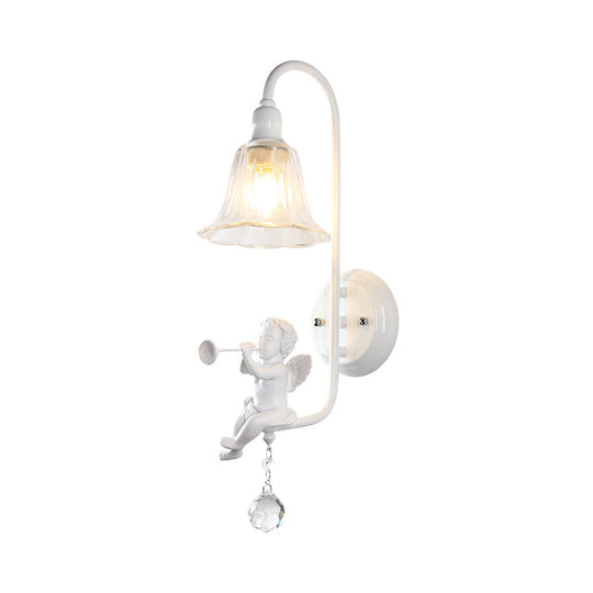 Contemporary White Wall Lamp with Bell Shade & Angel Design for Kids' Room