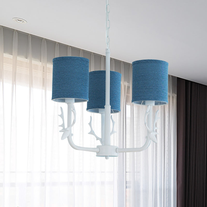 Rustic Cylinder Suspension Light Chandelier with Antlers - Living Room Décor