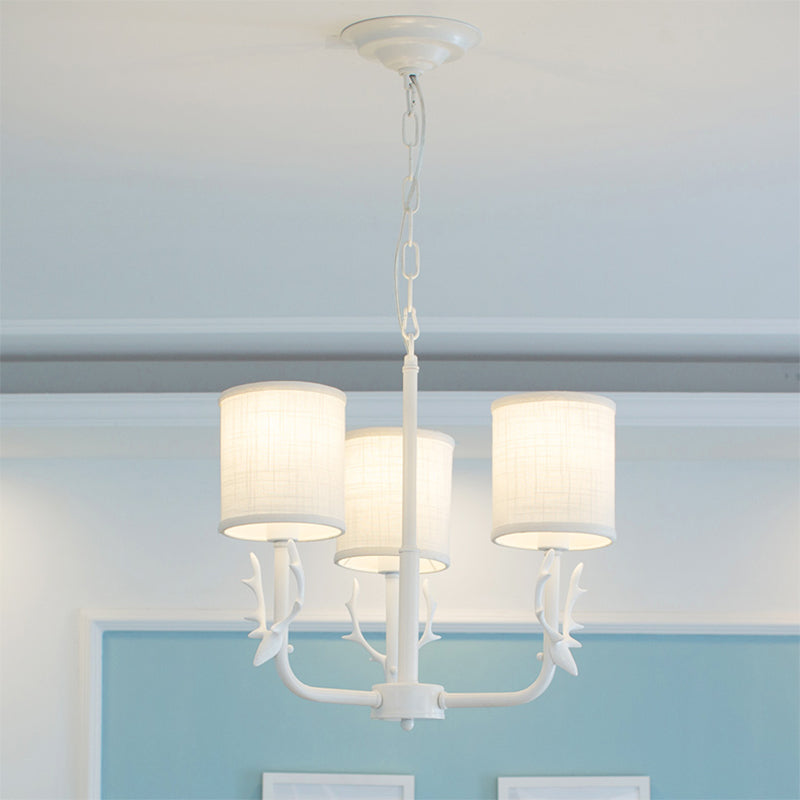 Rustic Cylinder Suspension Light Chandelier with Antlers - Living Room Décor