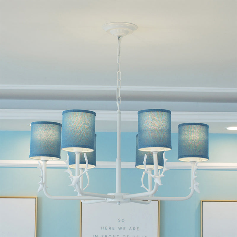 Rustic Cylinder Suspension Light Chandelier with Antlers - Living Room Décor