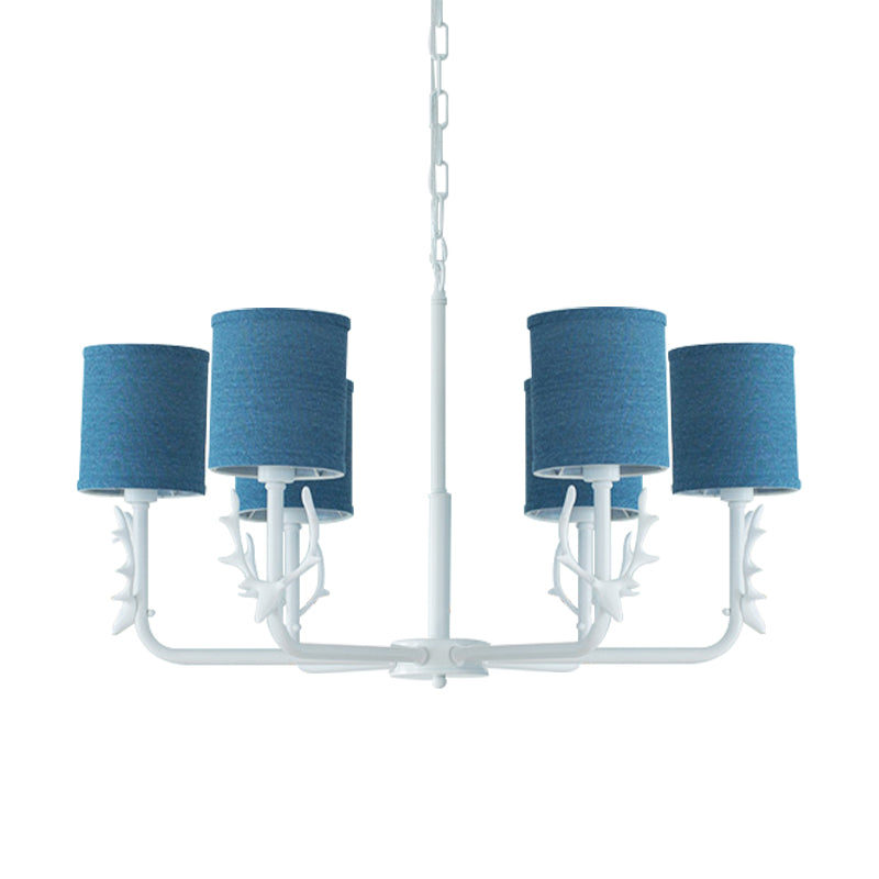 Rustic Cylinder Suspension Light Chandelier with Antlers - Living Room Décor