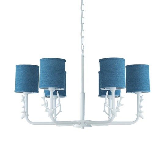 Rustic Cylinder Suspension Light Chandelier with Antlers - Living Room Décor