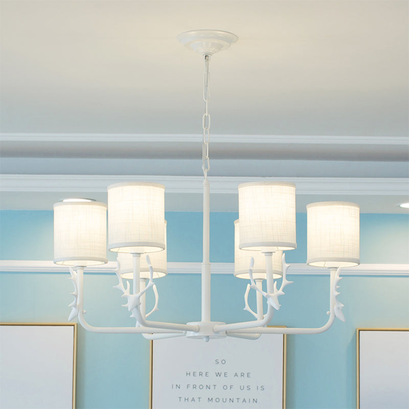 Rustic Cylinder Suspension Light Chandelier with Antlers - Living Room Décor