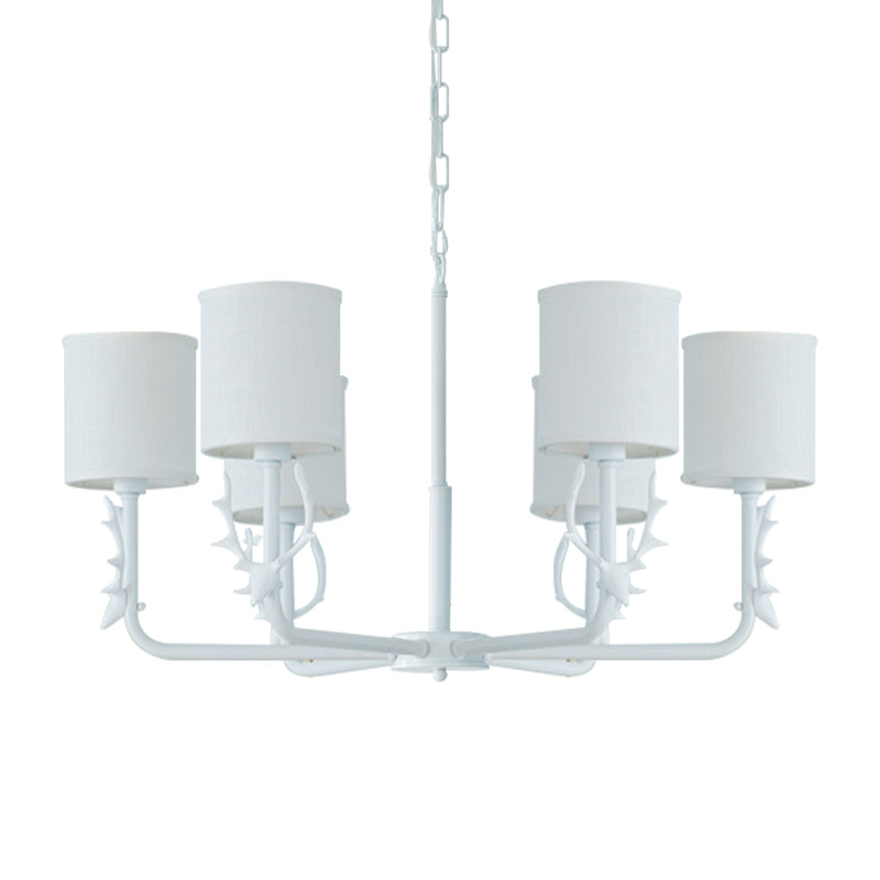 Rustic Cylinder Suspension Light Chandelier with Antlers - Living Room Décor