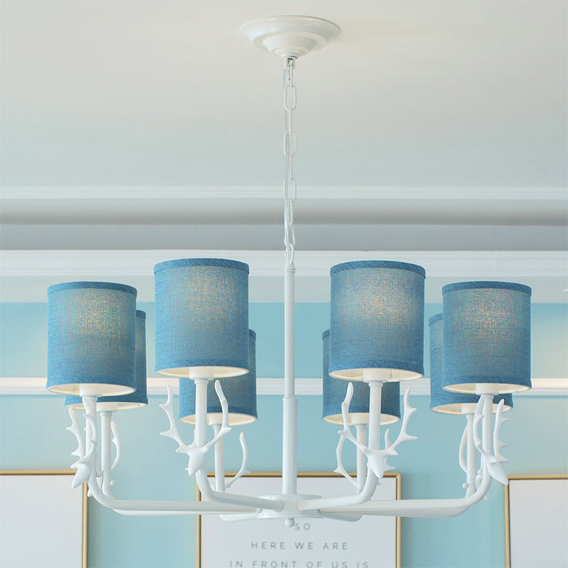 Rustic Cylinder Suspension Light Chandelier with Antlers - Living Room Décor