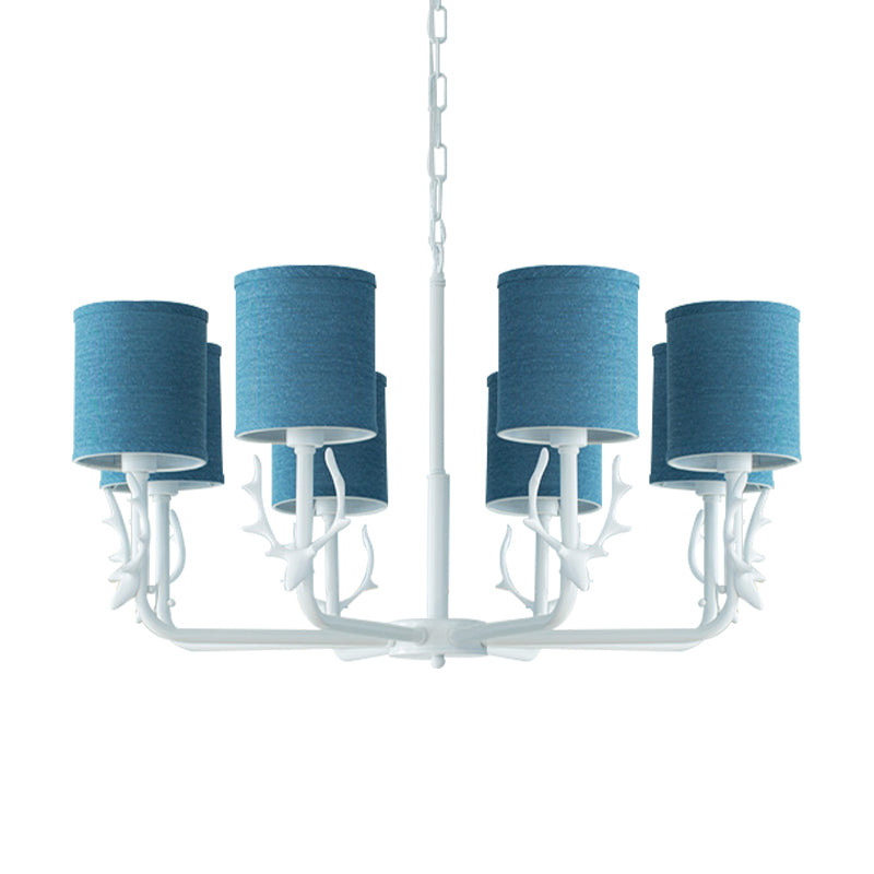 Rustic Cylinder Suspension Light Chandelier with Antlers - Living Room Décor