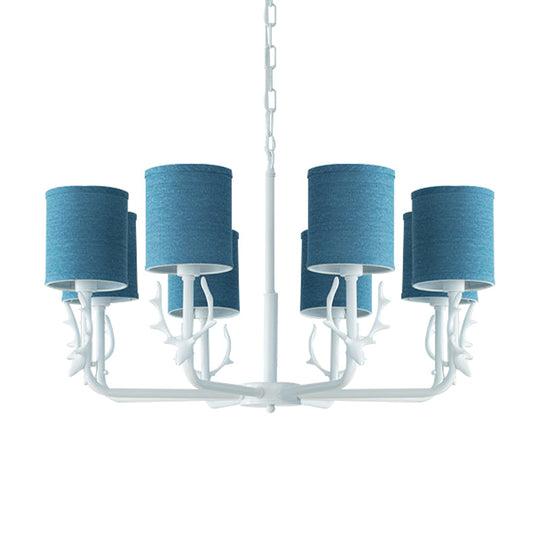 Rustic Cylinder Suspension Light Chandelier with Antlers - Living Room Décor