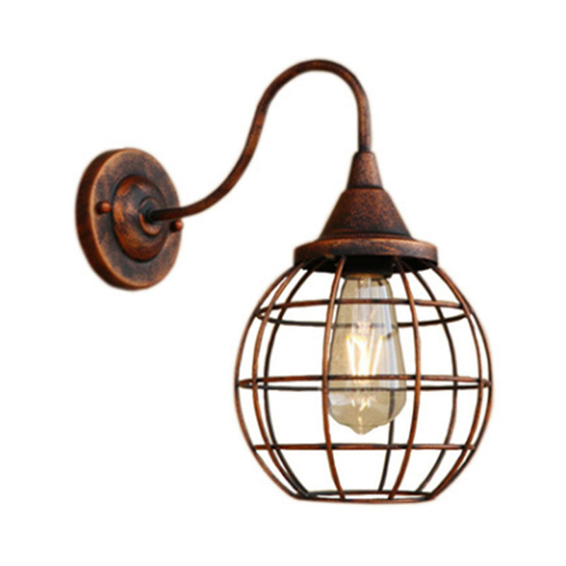 Antique Globe Cage Wall Mount Light - Single-Bulb Iron Fixture for Restaurants