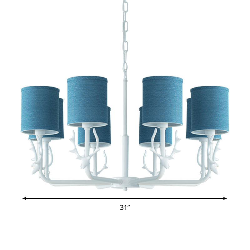 Rustic Cylinder Suspension Light Chandelier with Antlers - Living Room Décor